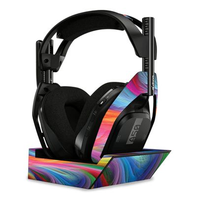 MightySkins Skin Compatible with Astro A50 Wireless Headphones + Base Station (Gen 4) - Rainbow Waves | Protective, Durable, and Unique Vinyl Decal wrap Cover | Easy to Apply | Made in The USA