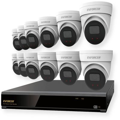 Seco-Larm DRN-K116-12 Enforcer NVR and Camera Kit; Includes: (1) DRN-116-4TB NVR with 4TB HDD, and (12) EV-N2506-2W4WQ White 5MP Turret Cameras