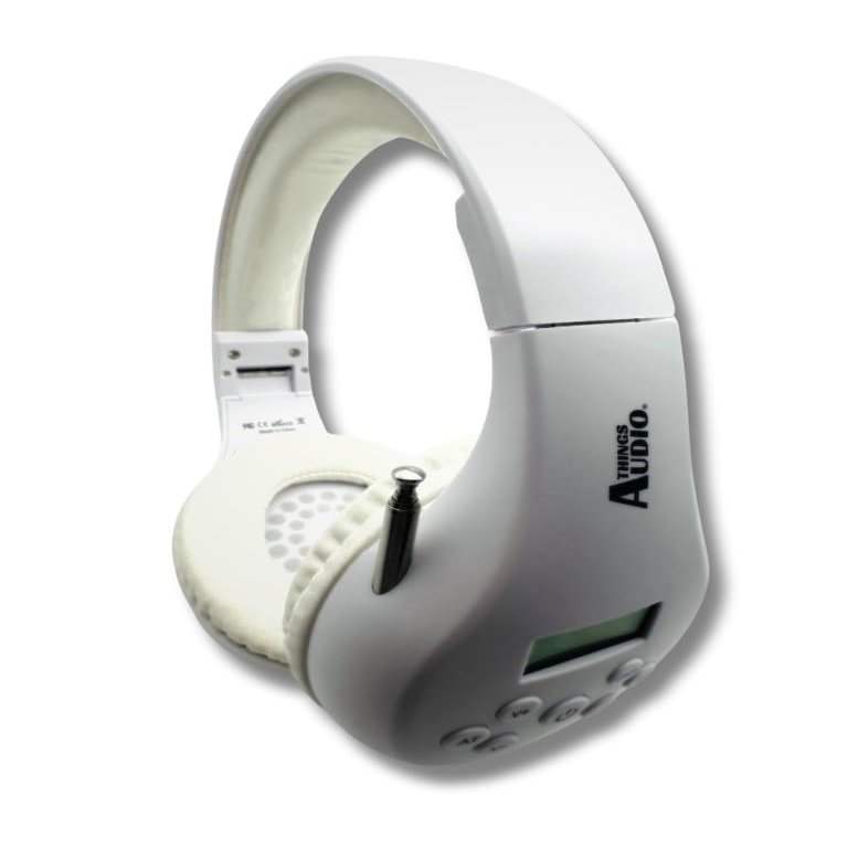 THINGS AUDIO FM Radio Headphones Pull-Out Antenna for Great Reception, Walking, Jogging, Relaxing, School, Talk Radio - Powered by 2AA Batteries (Not Included) (White)