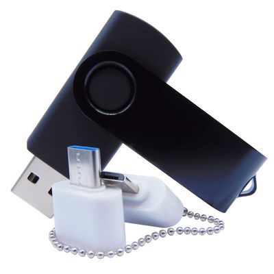 1GB USB Flash Drives Memory Sticks Thumb Drive with OTG & Type C/USB C Adaptor (Black)
