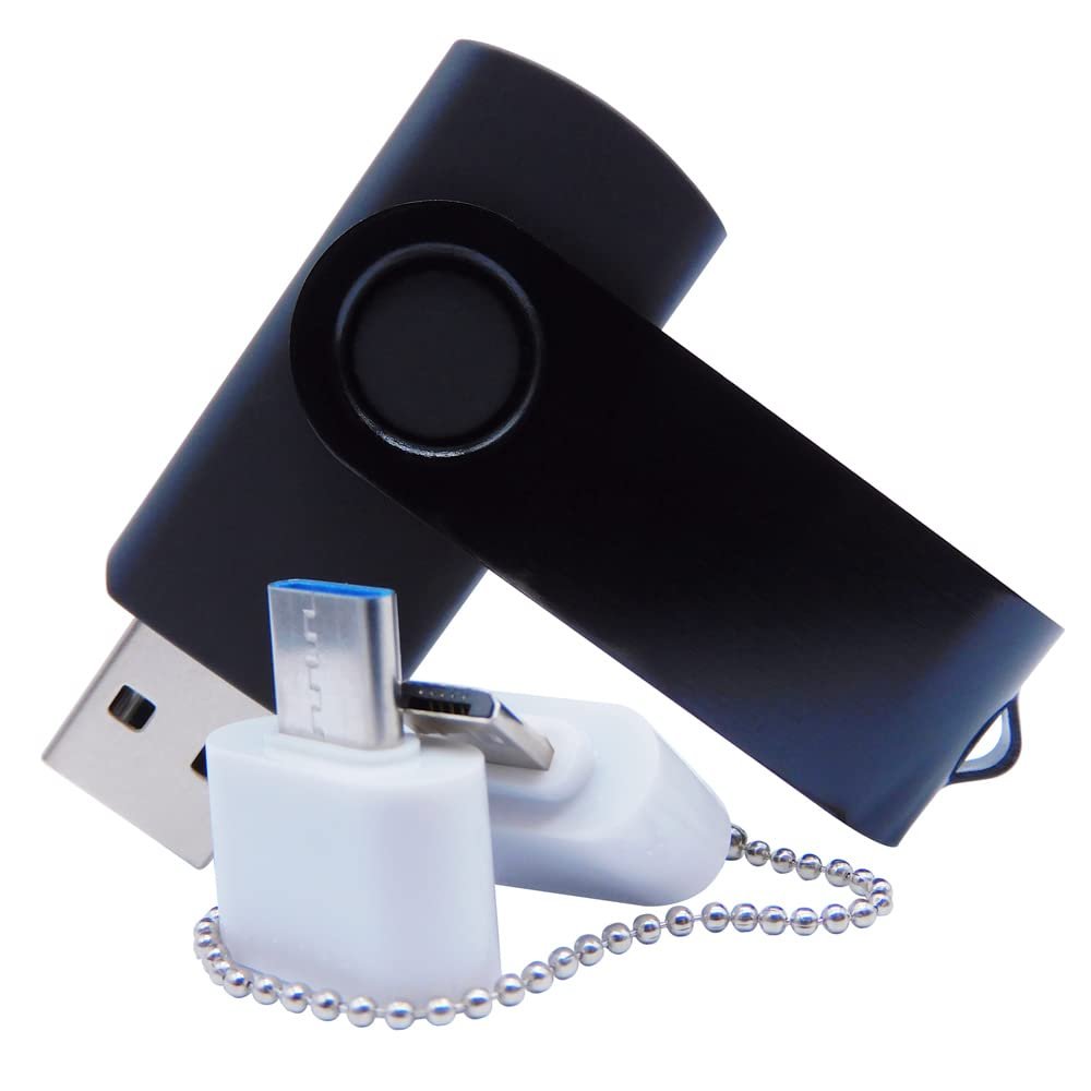 1GB USB Flash Drives Memory Sticks Thumb Drive with OTG & Type C/USB C Adaptor (Black)