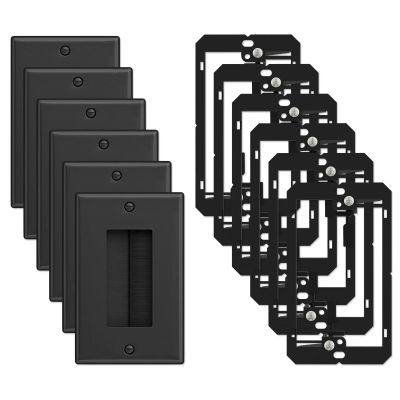 Iwillink Brush Wall Plate with Low Voltage Mounting Bracket 6-Pack, Cable Pass Through Insert for Wires, Single Gang Cable Access Strap, Wall Socket for HDTV, Home Theater Systems (Black)