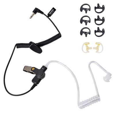 3.5mm 1Pin Listen Only Surveillance Covert Acoustic Air Tube Earpiece Police Radio Headset with 4 Pairs Medium Replacement Earmolds for Motorola Radio Speaker Mics