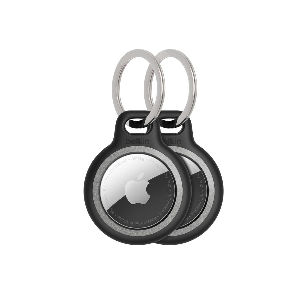 Belkin Apple AirTag Reflective Secure Holder w/Key Ring - AirTag Keychain - AirTag Holder - AirTag Keychain Accessories - Reflective & Scratch Resistant AirTag Case w/Raised Edges - 2-Pack Black