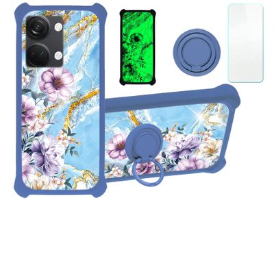 Case for OnePlus Ace 2V Case Compatible with OnePlus Ace 2V Phone Case Cover [with Tempered Glass Screen Protector][PC + TPU 2 in 1][Ring Support] [Gold Glitter+Luminous] JSL-SZH