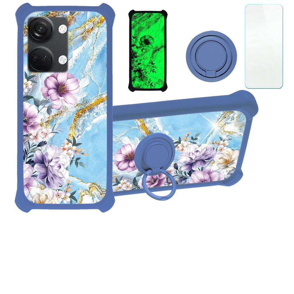 Case for OnePlus Ace 2V Case Compatible with OnePlus Ace 2V Phone Case Cover [with Tempered Glass Screen Protector][PC + TPU 2 in 1][Ring Support] [Gold Glitter+Luminous] JSL-SZH