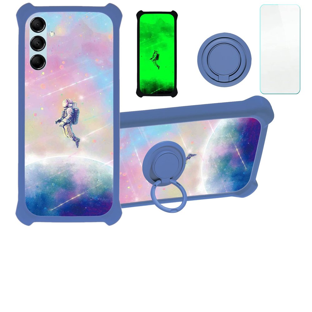Galaxy M14 5G Case Compatible with Samsung Galaxy M14 5G Phone Case Cover [with Tempered Glass Screen Protector][PC + TPU 2 in 1][Ring Support] [Luminous Effect] YGL-FXJ