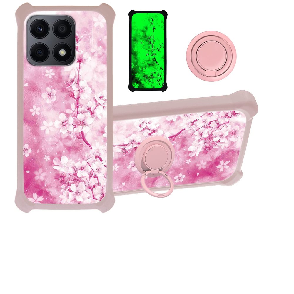 Case for Honor X8a Case Compatible with Honor X8a Phone Case Cover [with Tempered Glass Screen Protector][PC + TPU 2 in 1][Ring Support] [Luminous Effect] YGF-MH