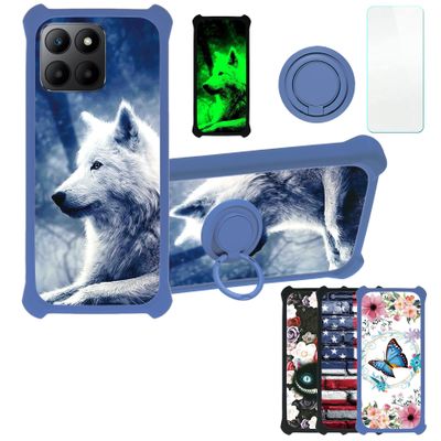 Case for Honor 70 Lite Case Compatible with Honor 70 Lite Phone Case Cover [with Tempered Glass Screen Protector][PC + TPU 2 in 1][Ring Support] [Luminous Effect] YGL-LAN