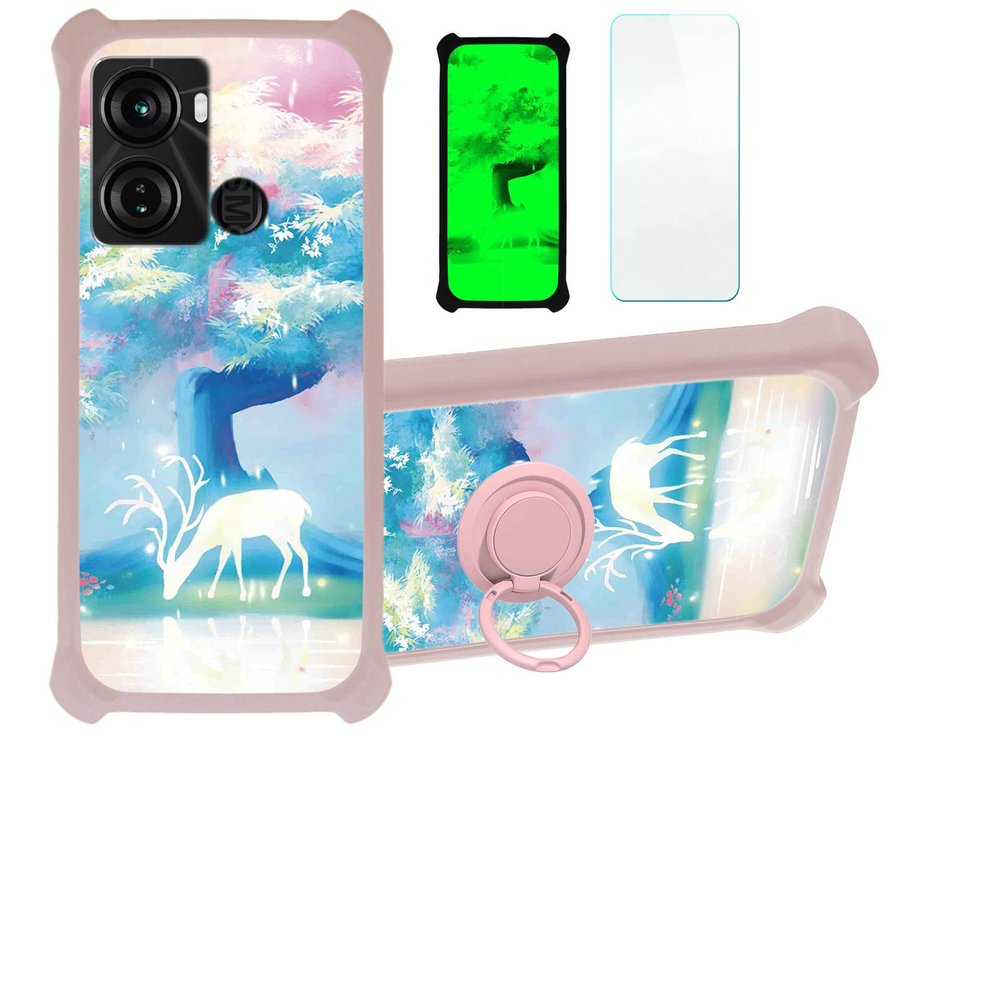 Case for Itel P40 Case Compatible with Itel P40 Phone Case Cover [with Tempered Glass Screen Protector][PC + TPU 2 in 1][Ring Support] [Luminous Effect] YGF-GL