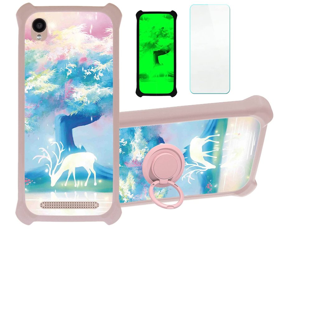 Case Compatible with Kruger Matz Smartfon Move 8 mini Phone Case Cover [with Tempered Glass Screen Protector][PC + TPU 2 in 1][Ring Support] [Luminous Effect] YGF-GL