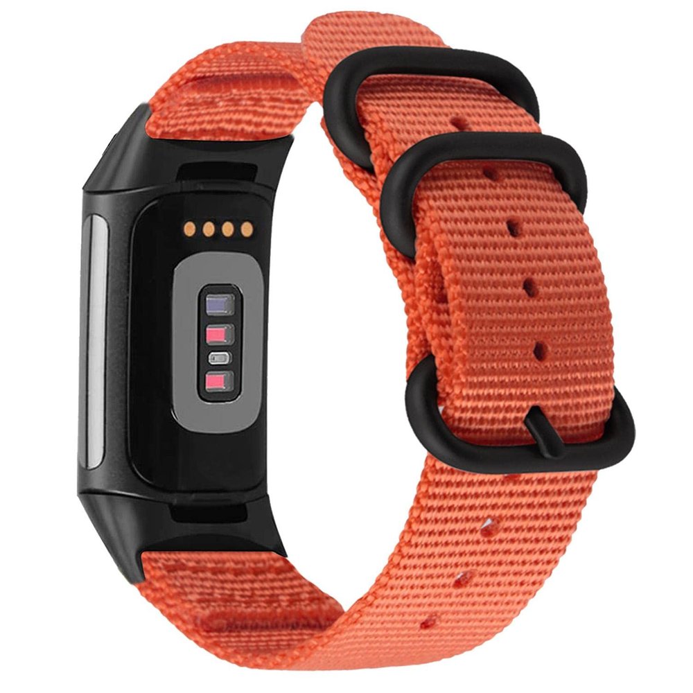 Abanen Nylon Bands for Fitbit Charge 6 / Charge 5, Woven Nylon Quick Dry Band Wrist Strap with Stainless Steel Ring Clasp Adjustable Compatible with Fitbit Charge 5 for Men and Women (Orange)