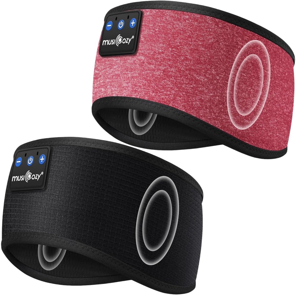 MUSICOZY Sleep Headphones Bluetooth Headband, Sleep Mask with Bluetooth Sleep Headphones, Sports Sleeping Headphones Sleep Earbuds with Ultra-Thin HD Stereo Speakers for Travel Workout, 2 Packs