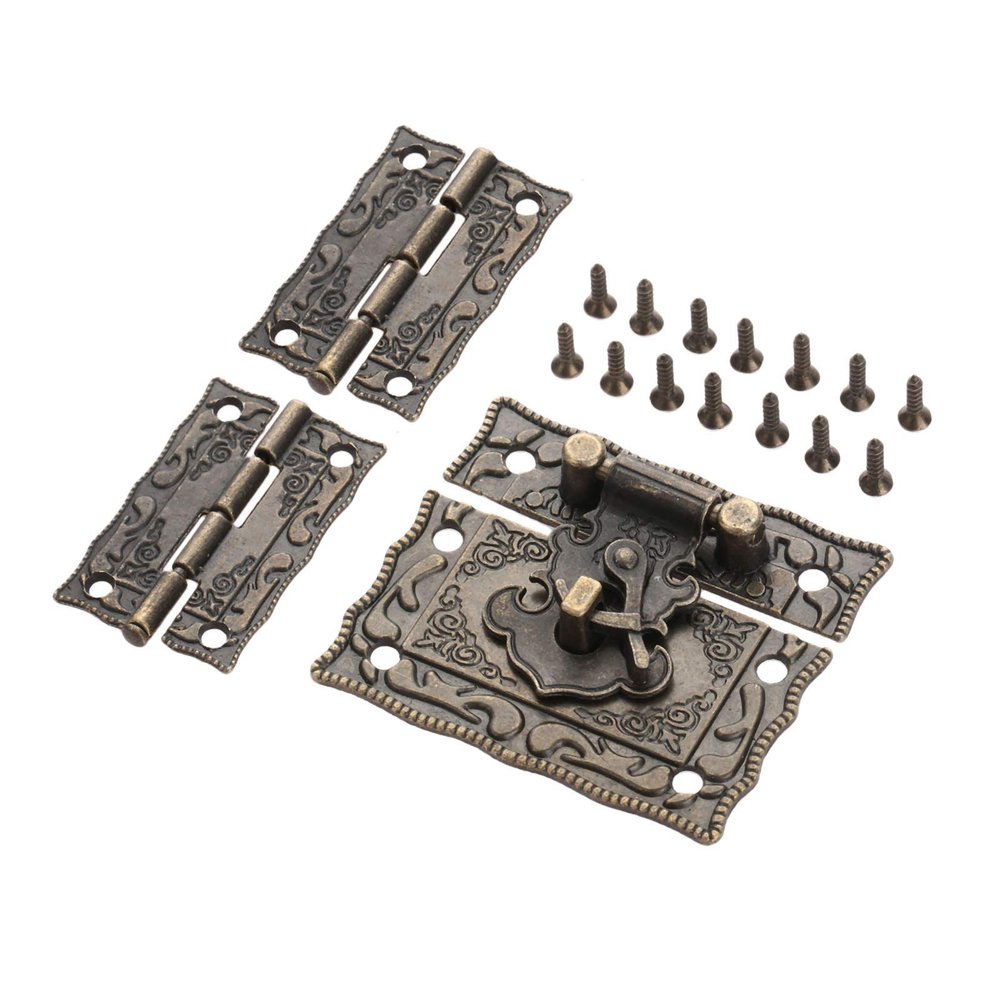 3pcs/kit Box Latch Hasp Clasp Hinges w/Screw Suitcase Cabinet Retro Bronze Jewelry Wooden Case Vintage Hardware