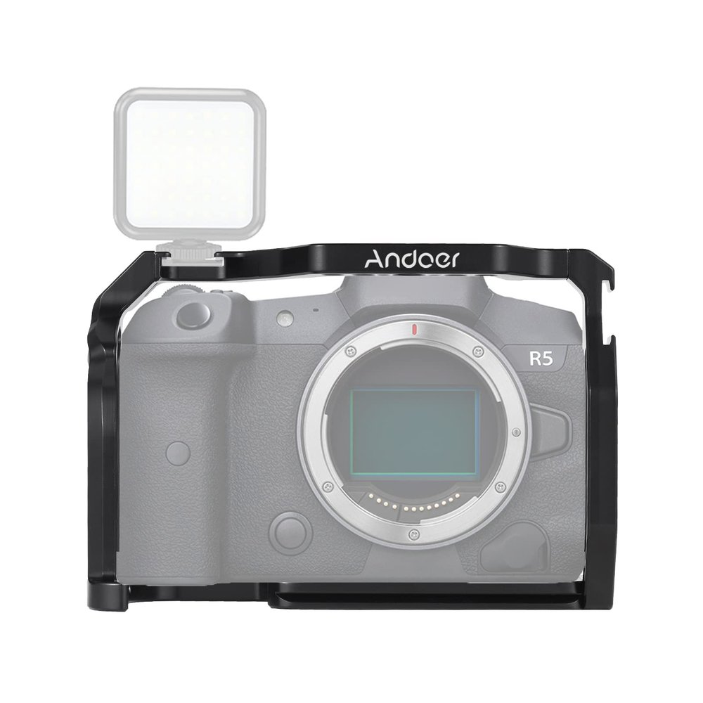 Andoer Camera Cage Aluminum Alloy Camera Video Cage with Dual Cold Shoe Mount Numerous 1/4 Inch & 3/8 Inch Threads Replacement for Canon R5/R6/R6 II