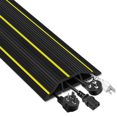 Floor Cord Cover, 6ft Floor Cable Cover Heavy Duty Rubber Cable Protector 3 Channels Cable Management Extension Cord Cover Hider Concealer for Home Office Outdoor, Easy to Unroll, Black