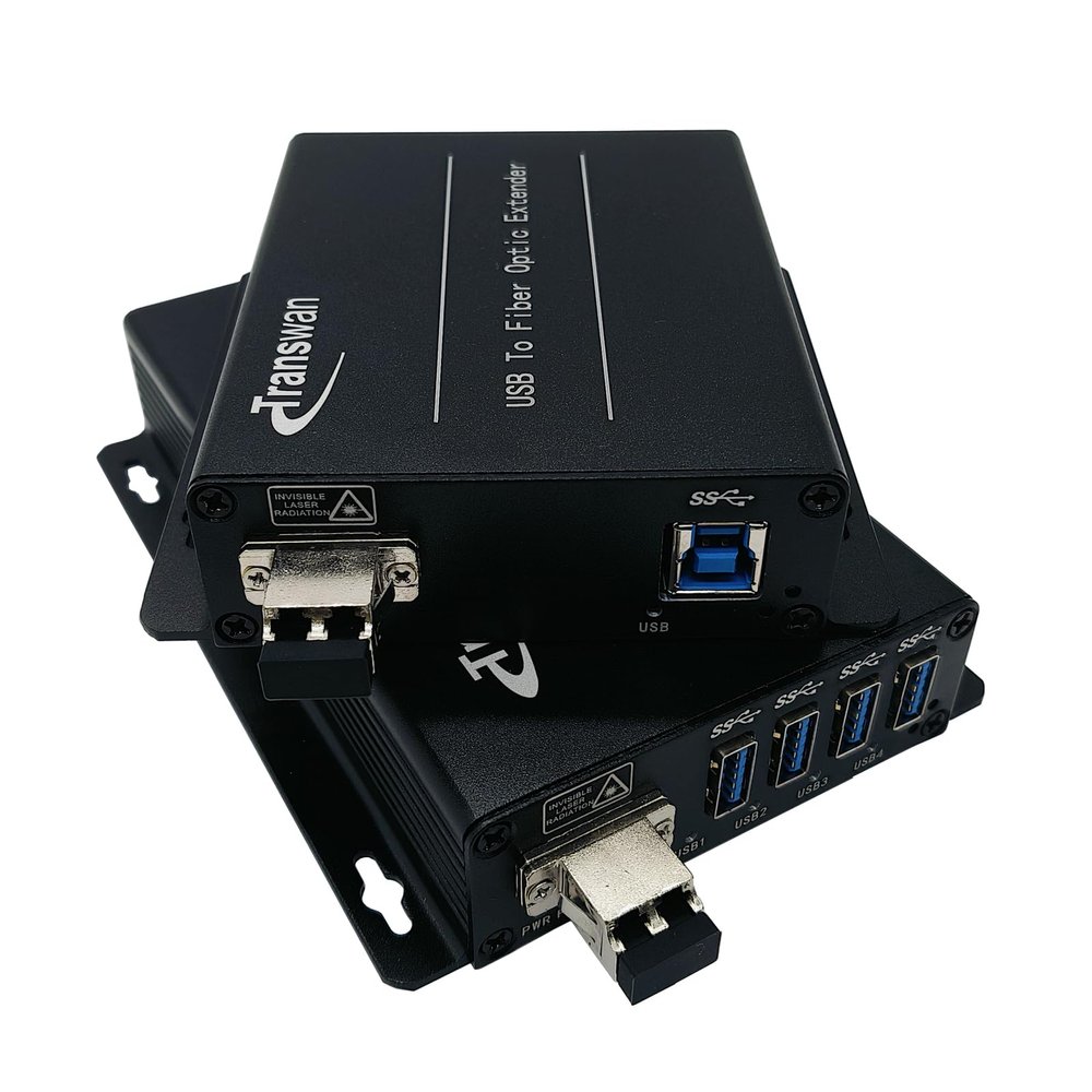 Transwan 4 Ports USB 3.2 Over Single-Mode Fiber Optic Extender to 250 Meters, 5 Gbps Supperspeed Compatible with USB 2.0/USB 1.1 (BY-USB-805DF(with 2 x LC Fiber Connector))