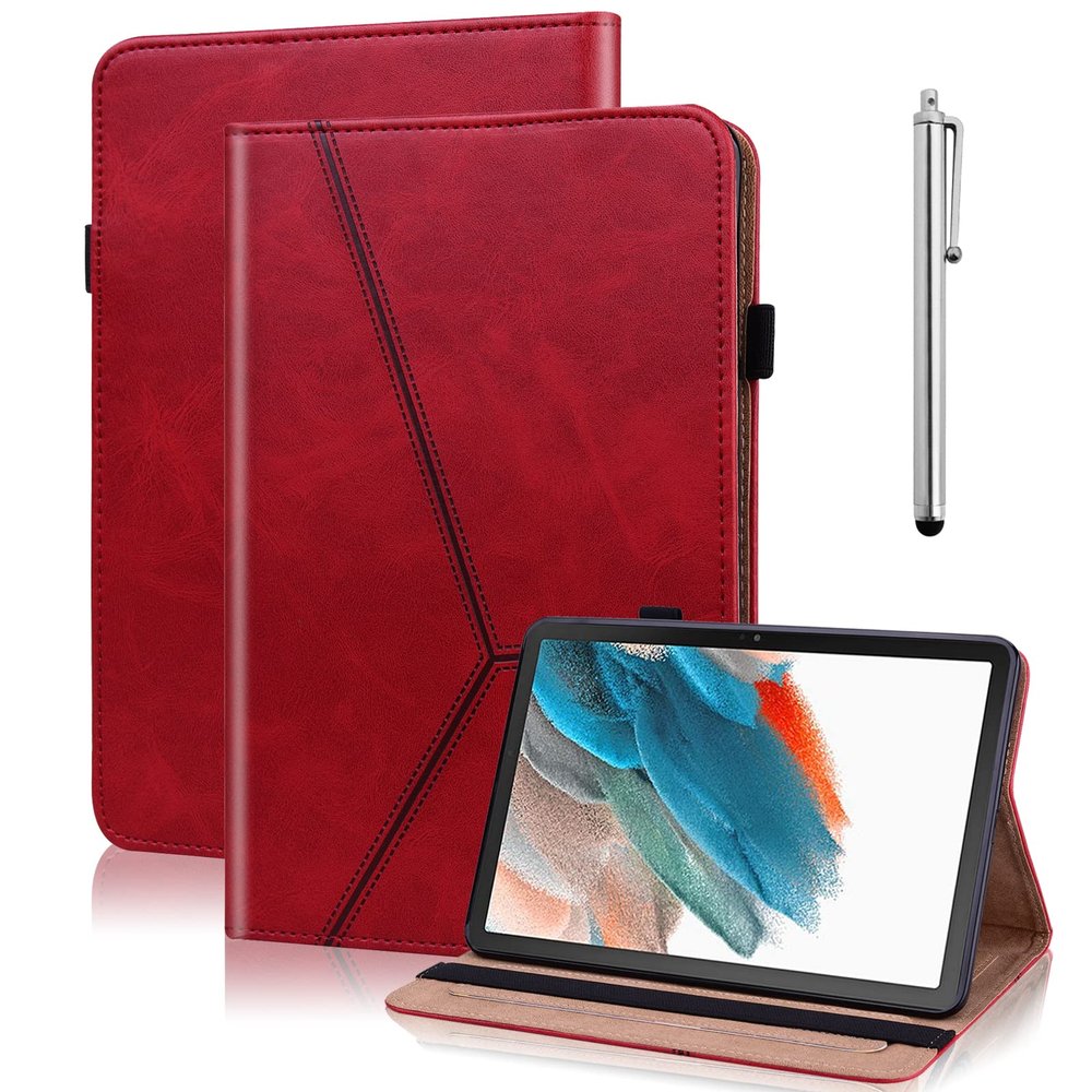 VODEFOX Case for Samsung Galaxy Tab A8 10.5'' 2022 Case, PU Leather Business Folio Flip Stand Cover Solid Color Stripe Design with Elastic Band for Galaxy Tab A8 10.5 inch [SM-X200/X205/X207] - Red