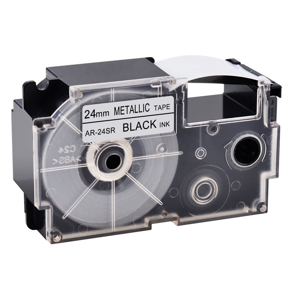 NineLeaf 50 Pack Compatible for XR-24SR XR24SR XR-24SR2S XR24SR2S 24mm 1'' Black on Silver Label Tape LT for EZ Label Printer CWL300 KL-430 KL-820 KL-7000 KL-7200 KL-8100 KL-8200 KL-C500