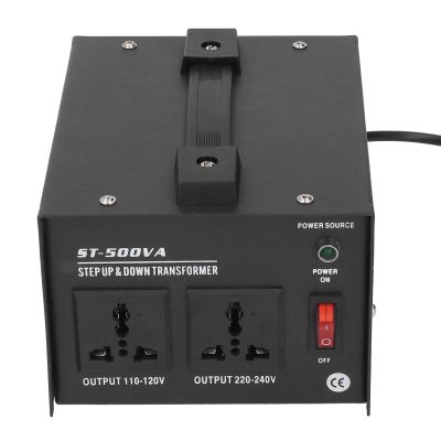 500 Watt Voltage Converter Transformer, 50HZ/60HZ Step Up/Down Transformer AC 110V/120V/220V/240V Power Converter 2 Universal Sockets CE Certified (US Plug)