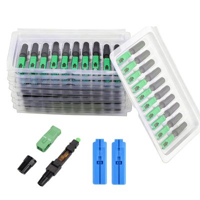100Pcs Embedded Optic Fiber Connector with Matched Tools, Optic Fiber Quick Connector SC/APC Quick Fast Cold Connector Connection Adapter for FTTH SC/APC SM Fast Connector