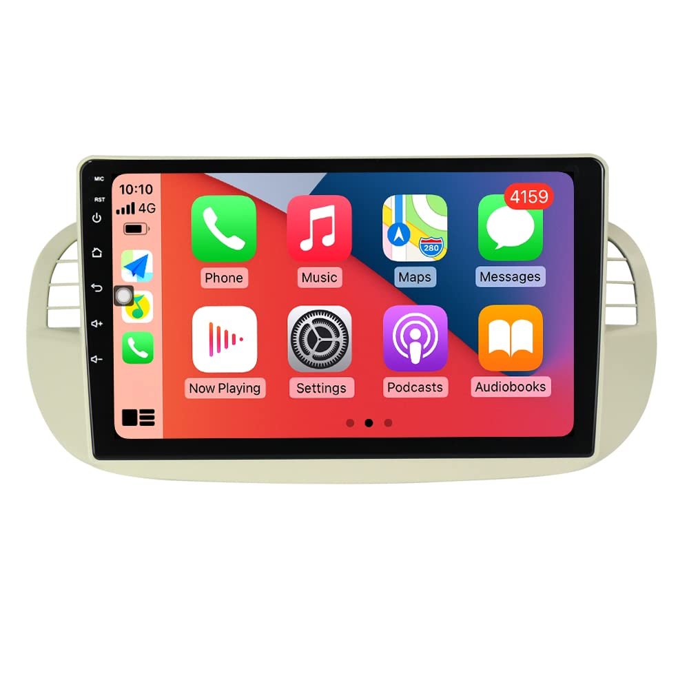 8+128GB 8Core Android Car Stereo for Fiat 500 Multimedia Bluetooth Car Radio GPS Navigation,9" IPS Touch Screen Head Unit with Car-Play Android Auto,SWC,DSP,RDS