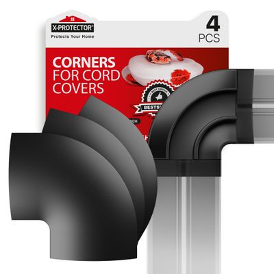 Corners for Floor Cord Covers by X-Protector - 4 PCS - Silicone Material - Black Color - Self-Adhesive - Compatible Only with Regular Version