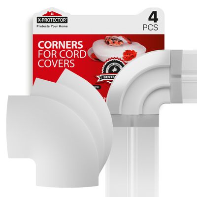 Corners for Floor Cord Covers by X-Protector - 4 PCS - Silicone Material - White Color - Self-Adhesive - Compatible Only with Regular Version