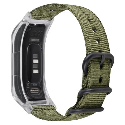 C2D JOY Canvas Nylon Bands Compatible with Garmin Vivosmart 5 tracker Replacement Bands with Transparent Case-Army Green