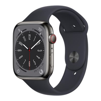 Apple Watch Series 8 (GPS+Cellular, 45mm) - Graphite Stainless Steel Case with Midnight Sport Band, M/L (Renewed)