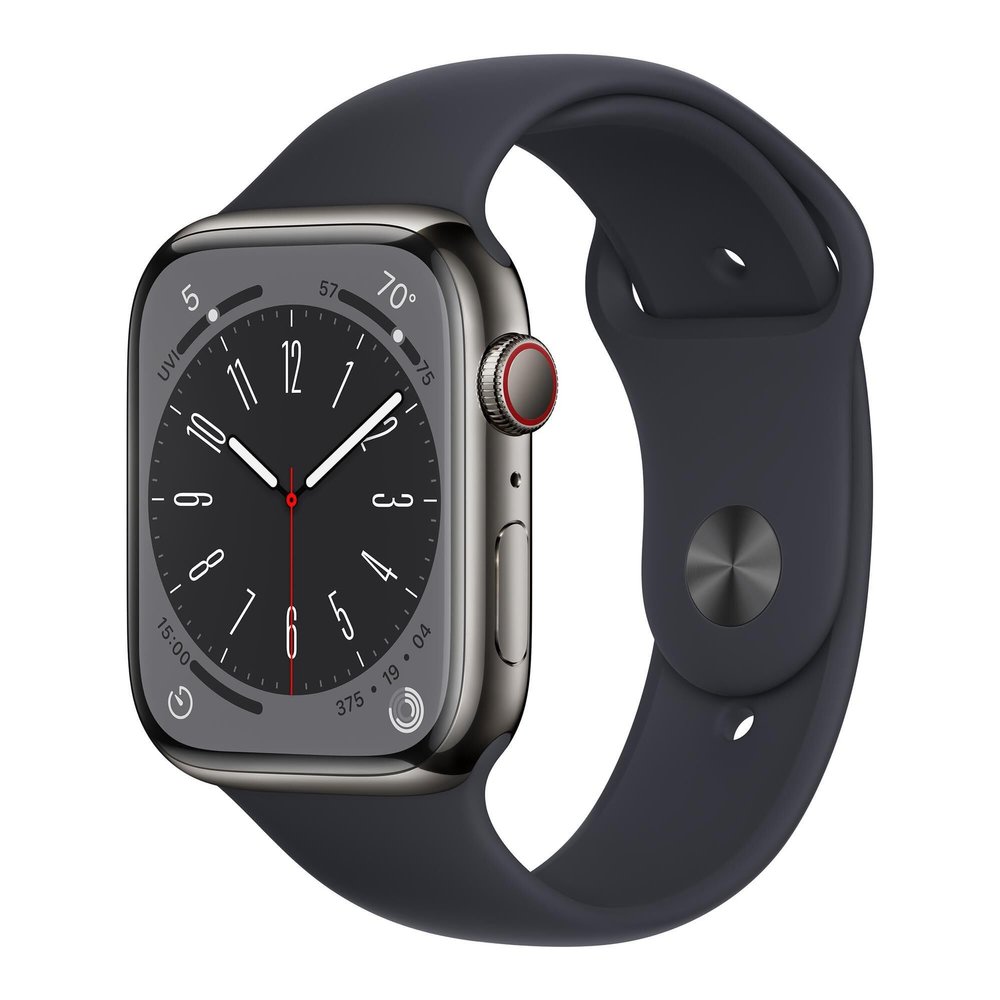 Apple Watch Series 8 (GPS+Cellular, 45mm) - Graphite Stainless Steel Case with Midnight Sport Band, M/L (Renewed)