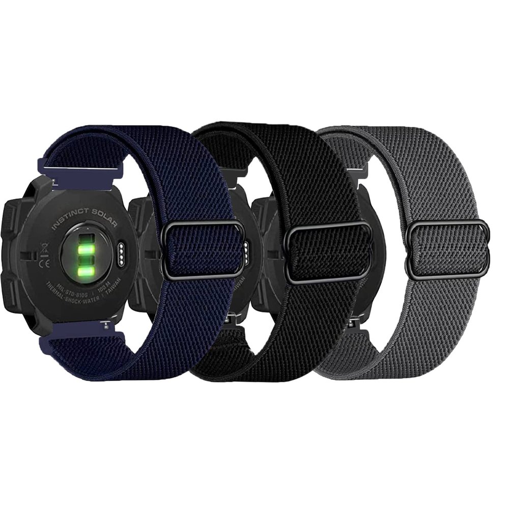 3 Packs Stretchy Nylon Bands Compatible with Garmin Instinct/Instinct 2 Solar/Instinct 3 45mm, 22mm Sport Breathable Wristband for Garmin Instinct Tactical/Solar/Tide/EsportsBlack/Gray/Blue