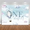 1st Happy Birthday Backdrop for Boy Mr.Onederful Baby Boy Kids One Year Old Party Decorations Banner Supplies Blue Clouds Hot Air Balloon Photography Background Props 10x7ft view 3