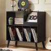 LELELINKY Large Record Player Stand, Turntable Stand with Storage, Vinyl Record Holder with Display Area, Record Player Table Holds Up to 300 Albums, Record Stand for Music room Living Room-Reto Black view 1