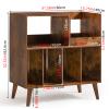 LELELINKY Large Record Player Stand, Turntable Stand with Storage, Vinyl Record Holder with Display Area, Record Player Table Holds Up to 300 Albums, Record Stand for Music Room Living Room-Brown view 2