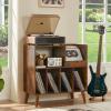 LELELINKY Large Record Player Stand, Turntable Stand with Storage, Vinyl Record Holder with Display Area, Record Player Table Holds Up to 300 Albums, Record Stand for Music Room Living Room-Brown view 3