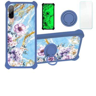 Case for HTC Desire 22 Pro 5g Case Compatible with HTC Desire 22 Pro 5g Phone Case Cover [with Tempered Glass Screen Protector][PC + TPU 2 in 1][Ring Support] [Gold Glitter+Luminous] JSL-SZH