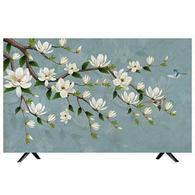 MYLKY TV Cover 19-65 Inches Indoor Dustproof TV Cover, Flower/Leaves Painting Print Cotton Linen Fabric Soft TV Screen Protectors for LED LCD Flatscreen(Size:55in,Color:Flower)