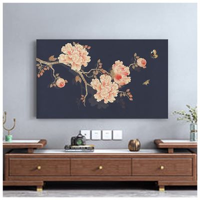 MYLKY TV Cover 19-65 Inches Indoor Dustproof TV Cover, Flower/Leaves Painting Print Cotton Linen Fabric Soft TV Screen Protectors for LED LCD Flatscreen(Size:58in,Color:2)