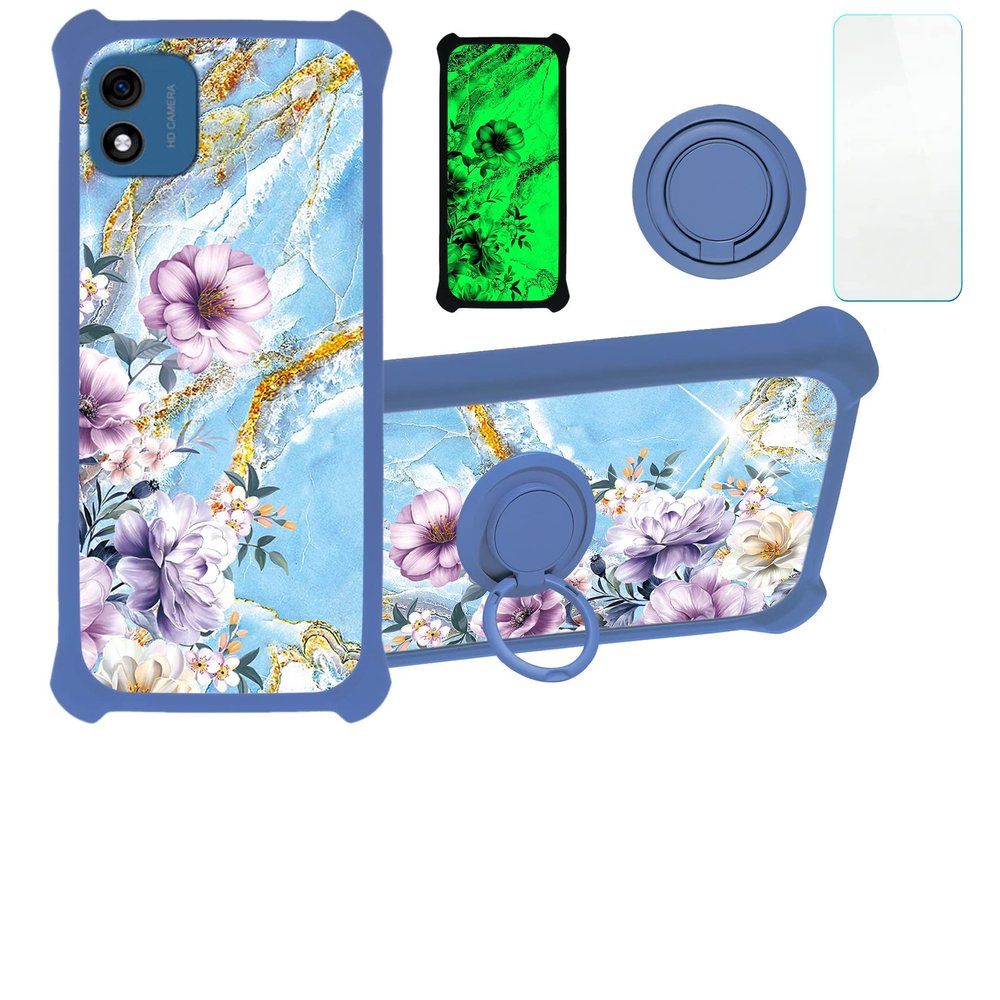 Hyundai E506 Case Compatible with Hyundai E506 Phone Case Cover [with Tempered Glass Screen Protector][PC + TPU 2 in 1][Ring Support] [Gold Glitter+Luminous] JSL-SZH