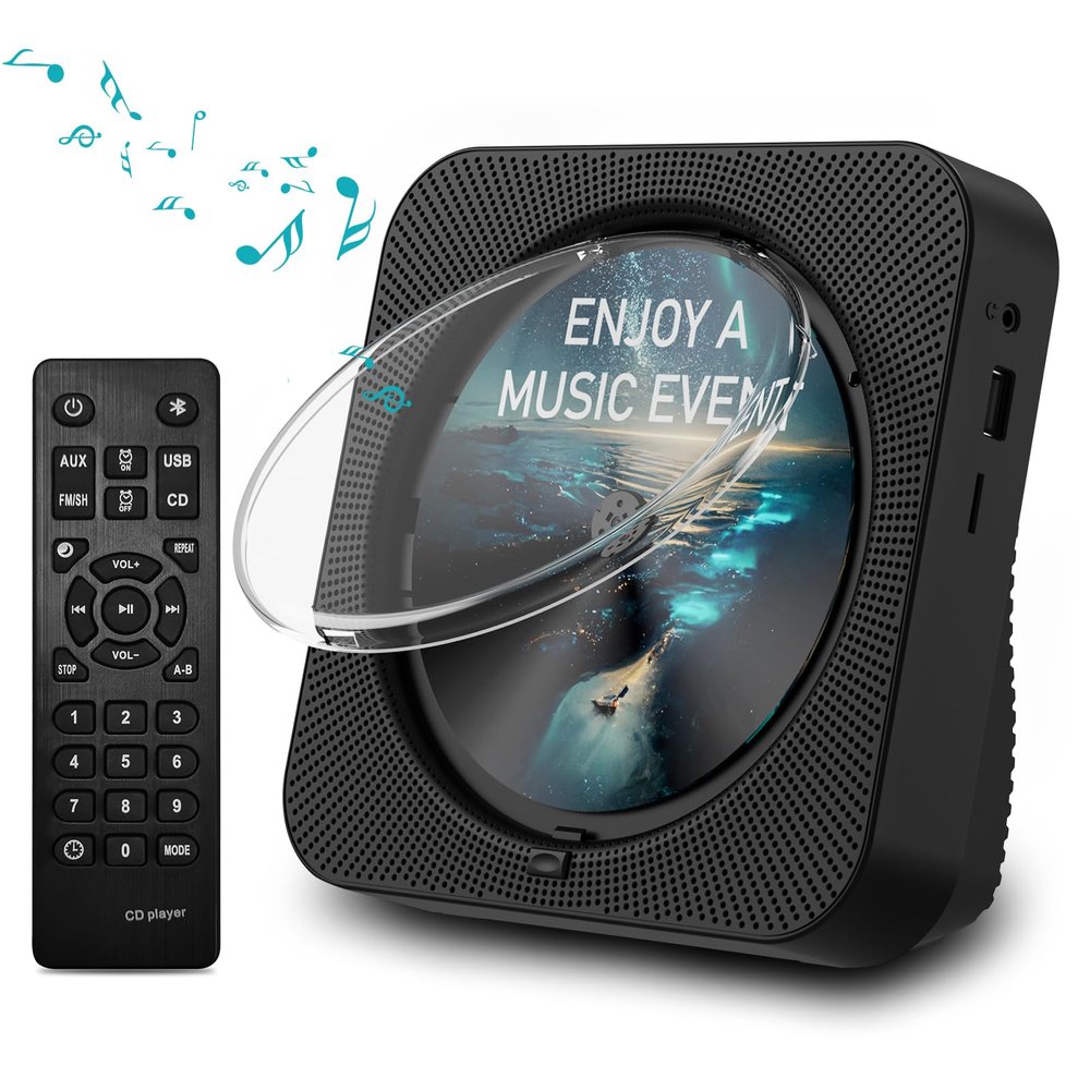 MICOCIOUS CD Player Bluetooth Desktop CD Player with Speakers for Home Portable Music CD Players with RC, LED Display, FM Radio, Timer, Support Headphone/USB/TF/AUX Playback
