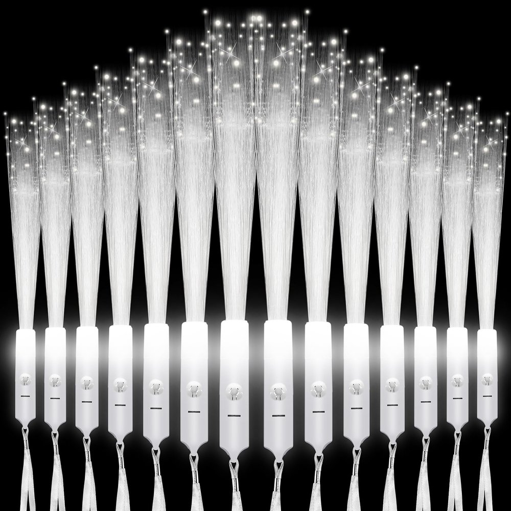 Junkin 200 Pcs White Fiber Optic Wands for Wedding Bulk Glow Stick Light LED Wands with Constant Light Mode for Reception Wedding Birthday Party Favors