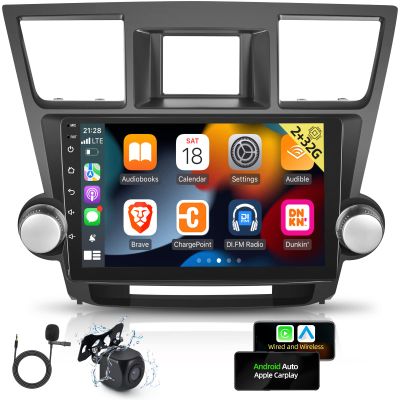 [2G+32G] Car Radio for Toyota Highlander 2009-2014, 10.1 inches Touch Screen Android Car Stereo, Carplay/Android Auto/1080P/Bluetooth/SWC + AHD Backup Camera + MIC