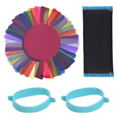Andoer 24pcs Round Head Camera Flash Gels Lighting Filters Color Correction Filter Kit for Godox V1 Series Speedlight H200R Flash Head with Storage Bag