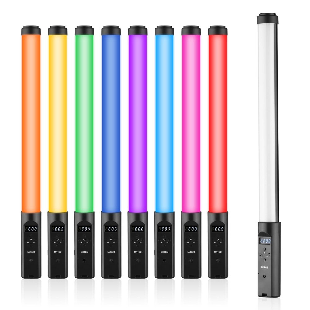 Andoer Handheld RGB Tube Light, LED Video Light 3200K-5500K Dimmable with Light Stand, Desktop Clip, Remote Control, Built-in Battery for Vlog Live Streaming Product Photography
