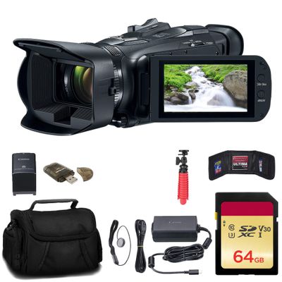 Canon Vixia HF G70 UHD 4K Camcorder (Black) (5734C002) + 64GB Memory Card + Bag + Card Reader + Flexible Tripod + Memory Wallet + Cap Keeper + Cleaning Kit (Renewed)