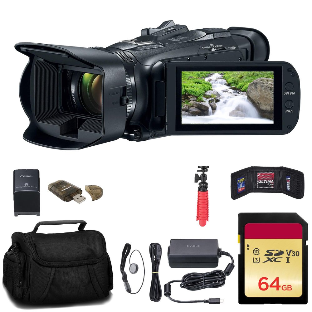 Canon Vixia HF G70 UHD 4K Camcorder (Black) (5734C002) + 64GB Memory Card + Bag + Card Reader + Flexible Tripod + Memory Wallet + Cap Keeper + Cleaning Kit (Renewed)
