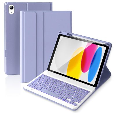 ABEIFAN for iPad A16 11th/10th Generation Case with Keyboard, 7 Colors Backlit Wireless Detachable Folio, Keyboard Cover for iPad 11 inch A16 2025/10th Gen 10.9 inch 2022 with Pencil Holder, Purple