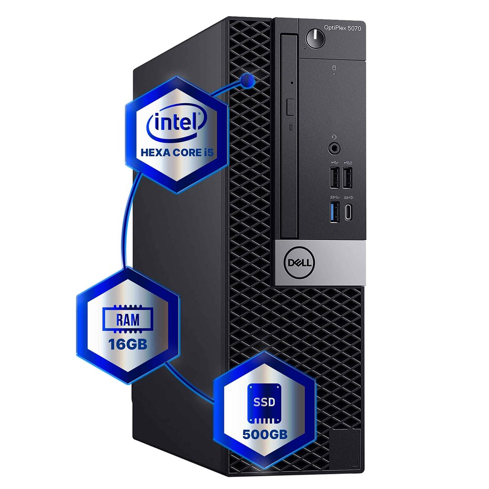 Dell Optiplex 5070 Desktop Computer | Hexa Core Intel i5 (3.2) | 16GB DDR4 RAM | 500GB SSD Solid State | Windows 11 Professional | Home or Office PC (Renewed)