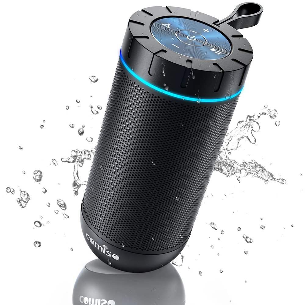 comiso Bluetooth Speaker, IP65 Waterproof Portable Speaker with 360 HD Stereo Sound, Punchy Bass, TWS Pairing, 24H Playtime, Wireless Speakers for Home/Outdoor/Camping/Beach, Gifts for Unisex